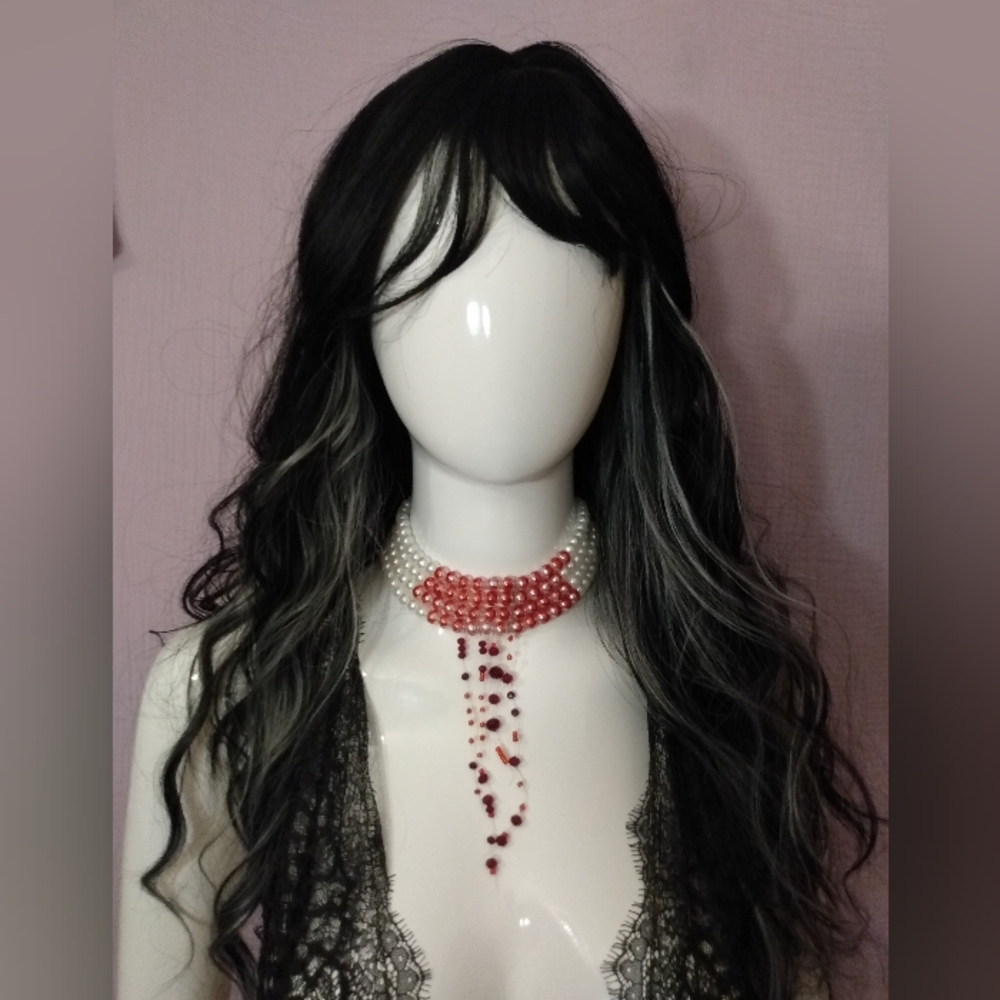 Halloween Faux Pearls Bloody Choker With "Blood" Crystals And Temporary Tattoos